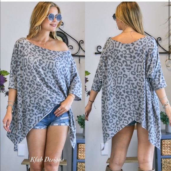 🌟❤️SO SOFT Leopard Print Asymmetrical Hem Half Sleeve Loose Fit Top❤️🌟 - Picture 7 of 8